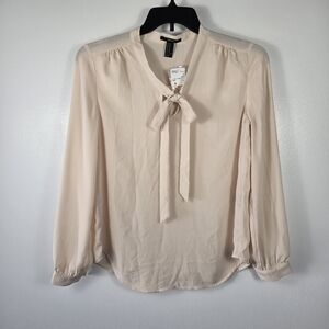 NEW Forever 21 Cream Popover Keyhole Neck Tie Career Wear Blouse Top Size Medium